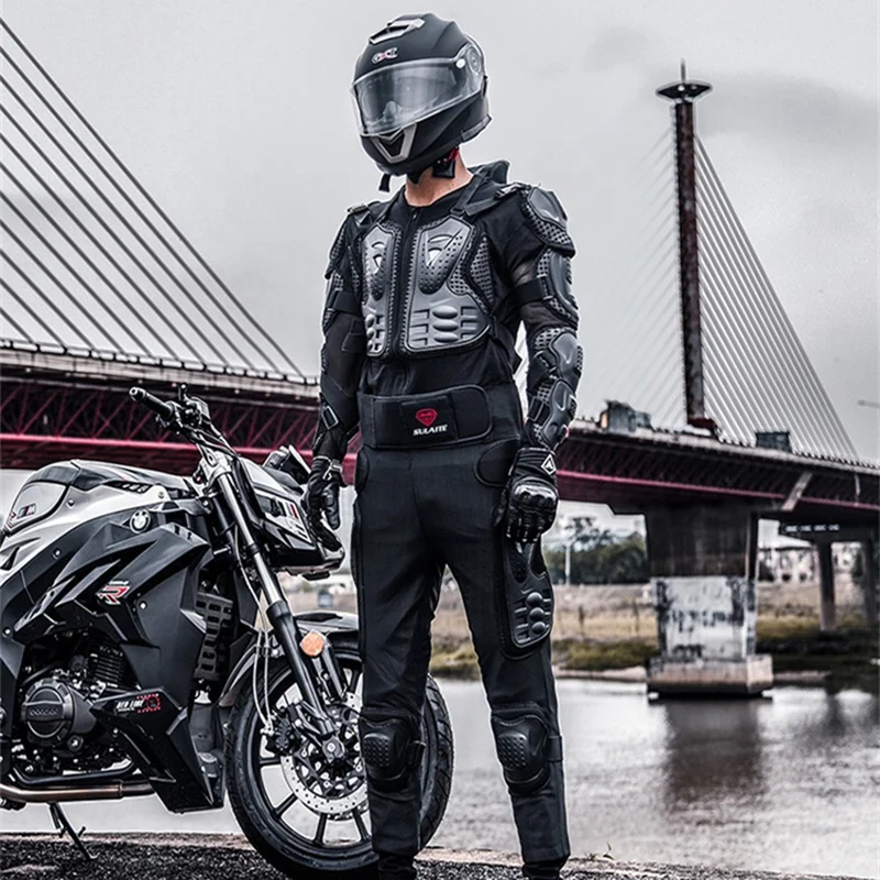Motorcycle Racing Full Body PE Shell Armor Jacket with Breathable Mesh Cloth and Neck Guard Waterproof Cordura Leather Jacket