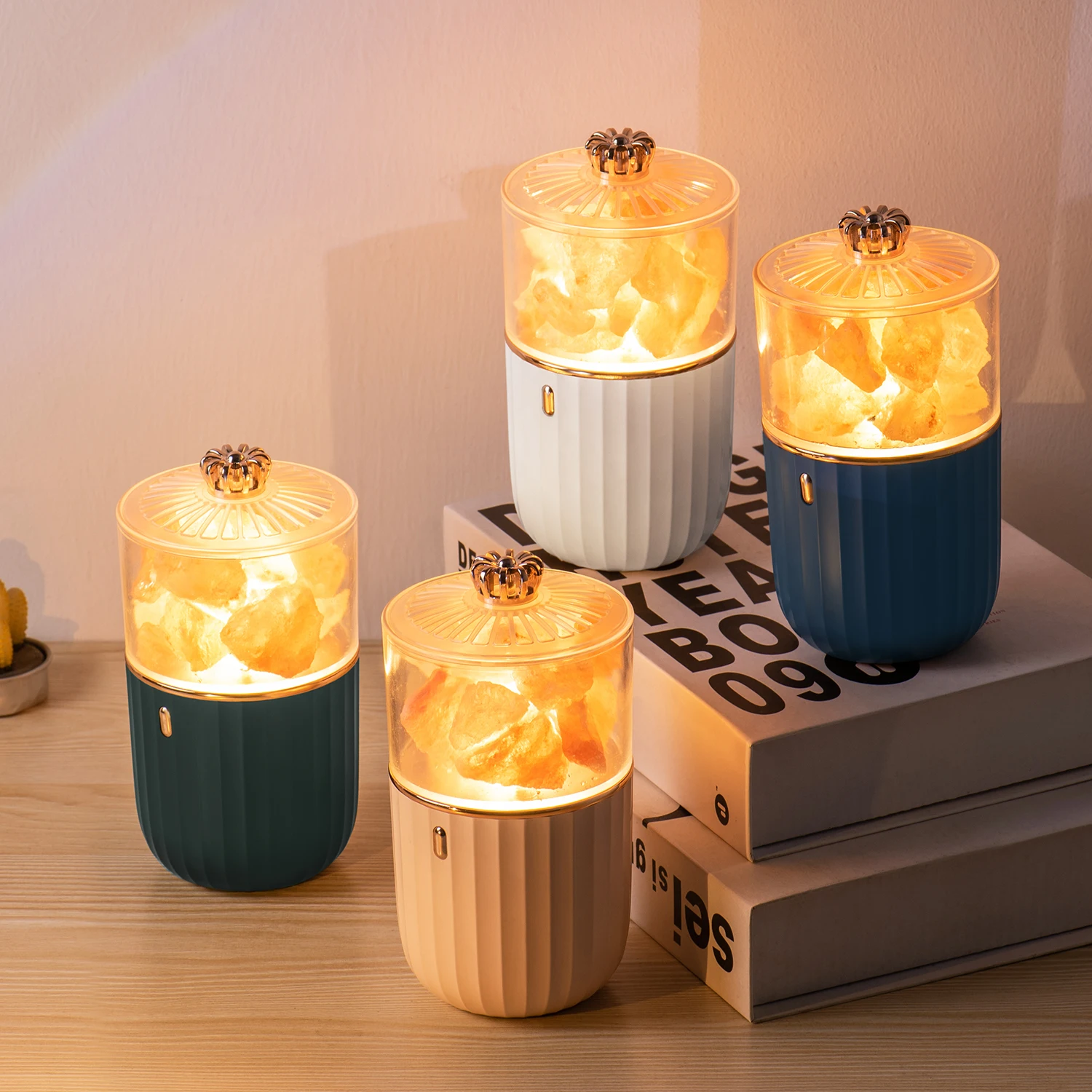 Rechargeable 7 Colorful night light Crystal  Salt Stone LED light Ultrasonic  Aroma Essential Oil Diffuser  Crystal Salt Lamp