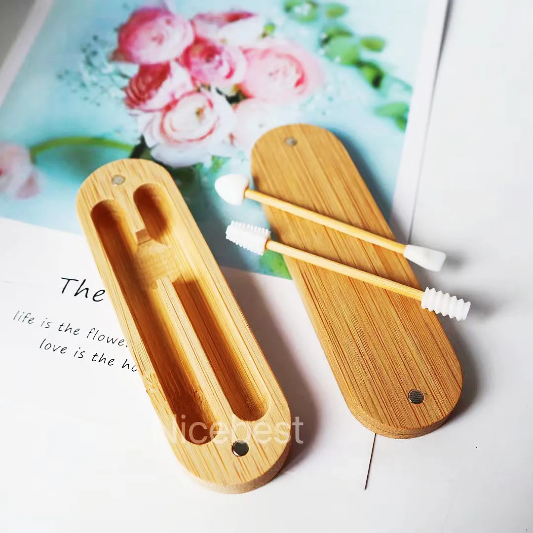 Custom logo eco friendly zero waste reusable bamboo box silicone ear bud swab