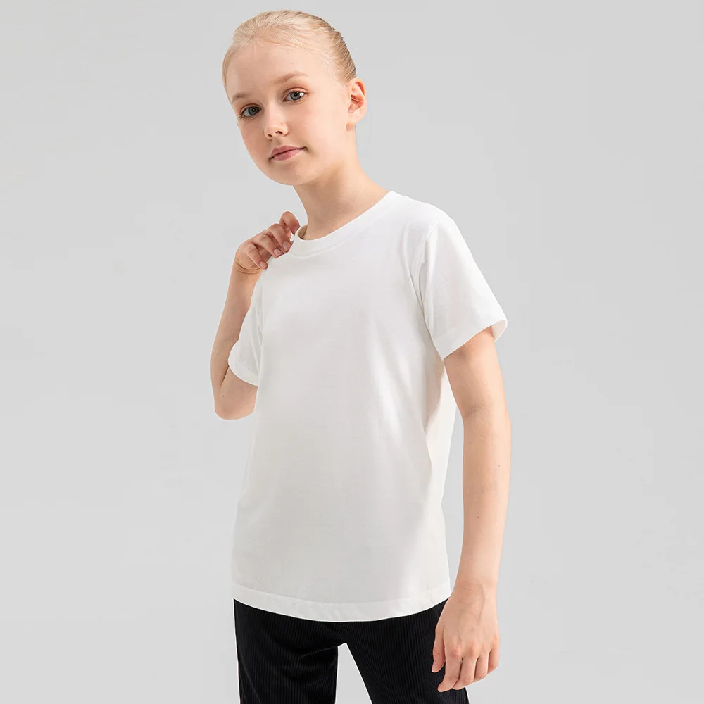 Kids Loose Fit Unisex Plain White Gym Sports T Shirts Cotton Tops for Girls & Boys