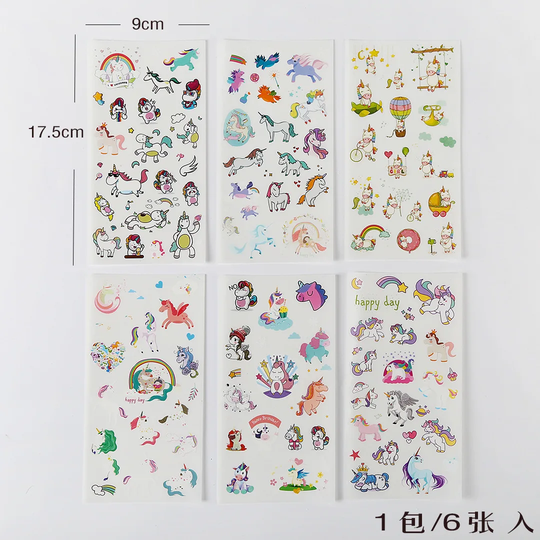 6 pcs in 1 pack Cartoon DIY album decorative stickers Cute fresh creative unicorn PVC decals for kids