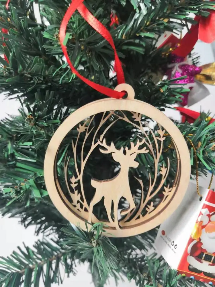 Custom Laser Cut Wooden Two Layers Christmas Ornaments UV Printing Hanging Plaques for Ornament Holiday Decoration