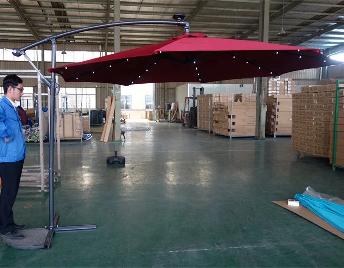 
Wholesale Outdoor Hanging Beach Solar Led Patio Umbrella Light Parasol Lamp Garden Leisure Control Solar Charger Panel Umbrella 