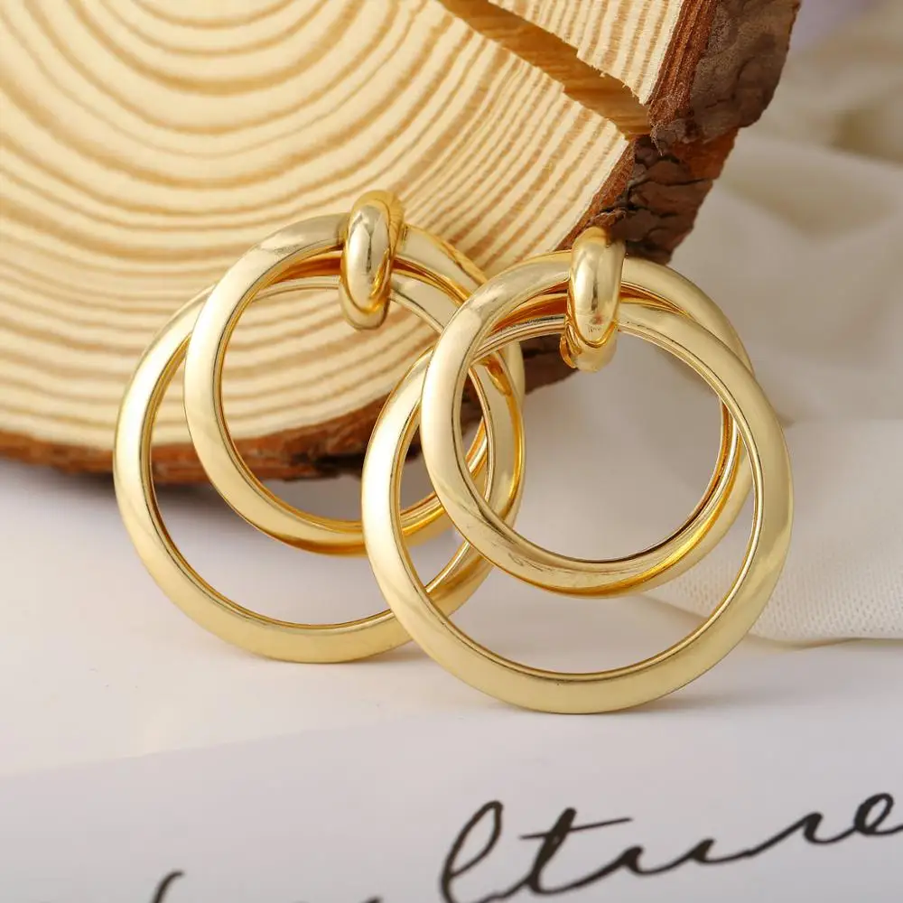 Fashion Vintage Geometric Gold Hoop Earrings Simple Statement Round Double Circle Earrings For Women Jewelry 2020