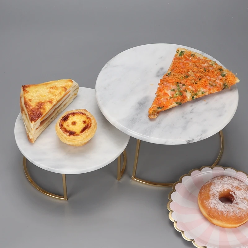 Restaurant Hotel cake shop natural marble handicraft electroplated gold silver fruit plate meal plate cake plate