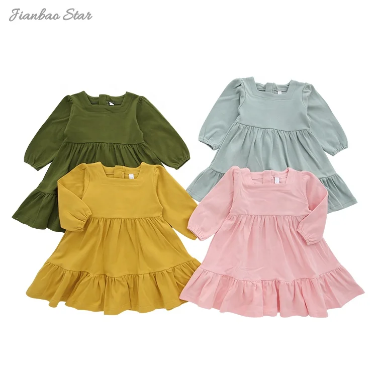 Wholesale custom design baby kids long sleeve dress lovely baby romper set autumn solid color fashion baby girl skirt