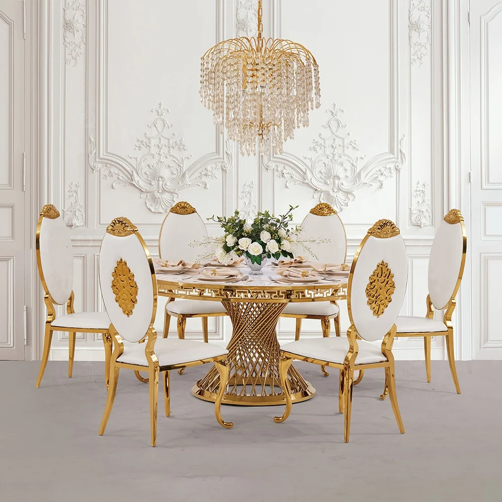 
Luxury wedding event banquet tables and chairs gold metal stainless steel wedding party table 