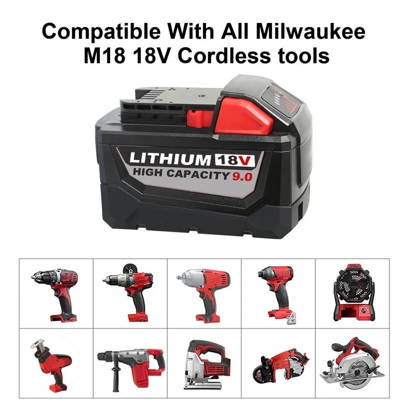 9.0ah 18v M18 Battery Replacement For Milwaukee 48-11-1852 Lithium Xc Power Tools M18b 48-11-1850 48-11-1820 48-11-1828 48-11-10