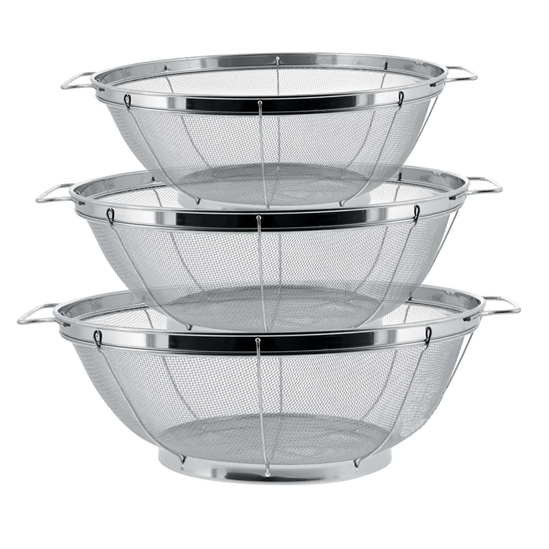 Hot Selling 3 Piece Colander Set - Stainless Steel Mesh Strainer Net Baskets with Handles