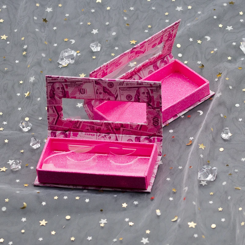 Marbling pink dollar pattern golden square custom drawer lashes packaging case with private label eyelash box