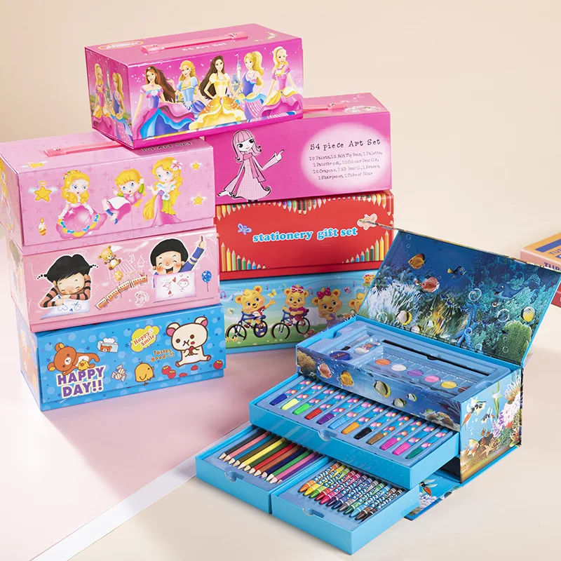 2021 New Professional Back To School Drawing Set With Marker Pens Crayons Pencils For kids Birthday Gift with color box
