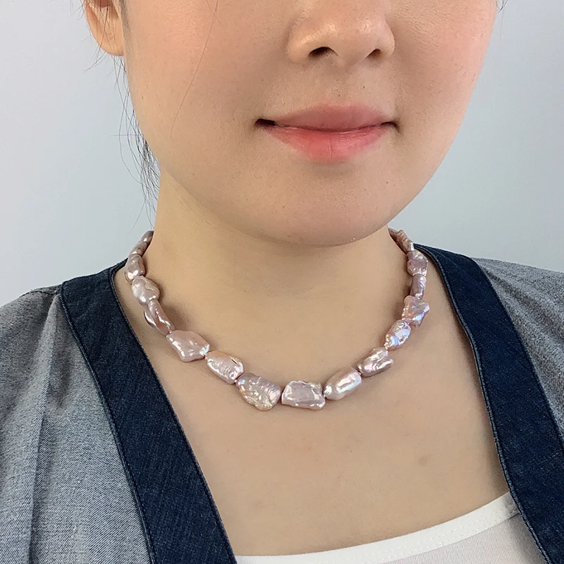 zhuji wholesale big biwa pearl natural necklace,good luster,very clean surface,adjustable length