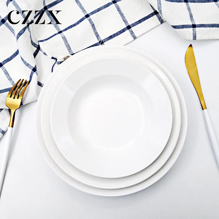 Custom Printed Logo Popular White Ceramic Diet Pasta Deep Soup Plate For Restaurant