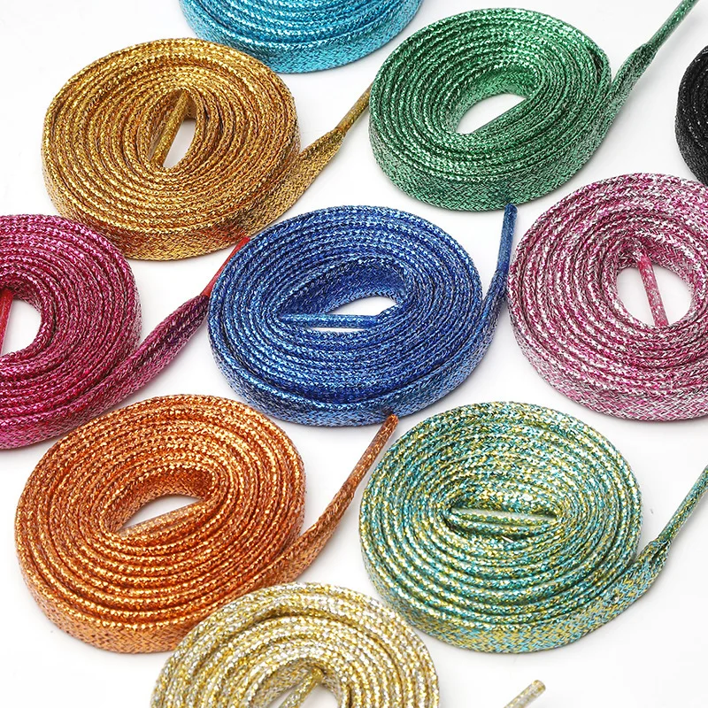 2022 Metallic Glitter Flat Shoelaces Colorful Shiny Shoelaces Shoe Lace Shoe Strings