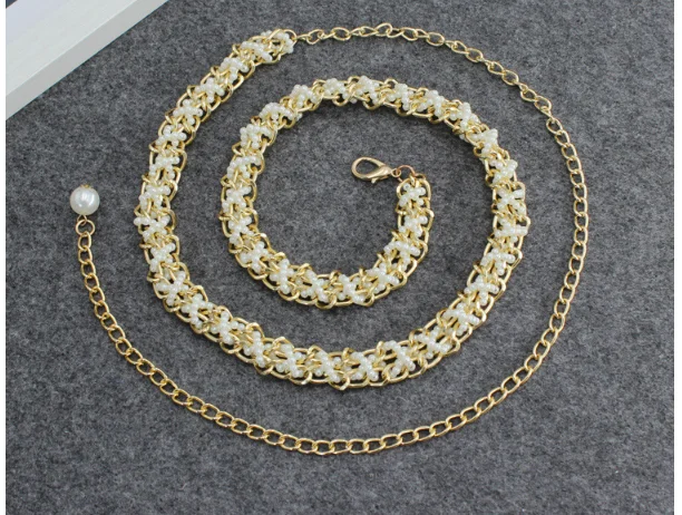Women Dress Waist Chain Sweet Pearl Decorative Metal