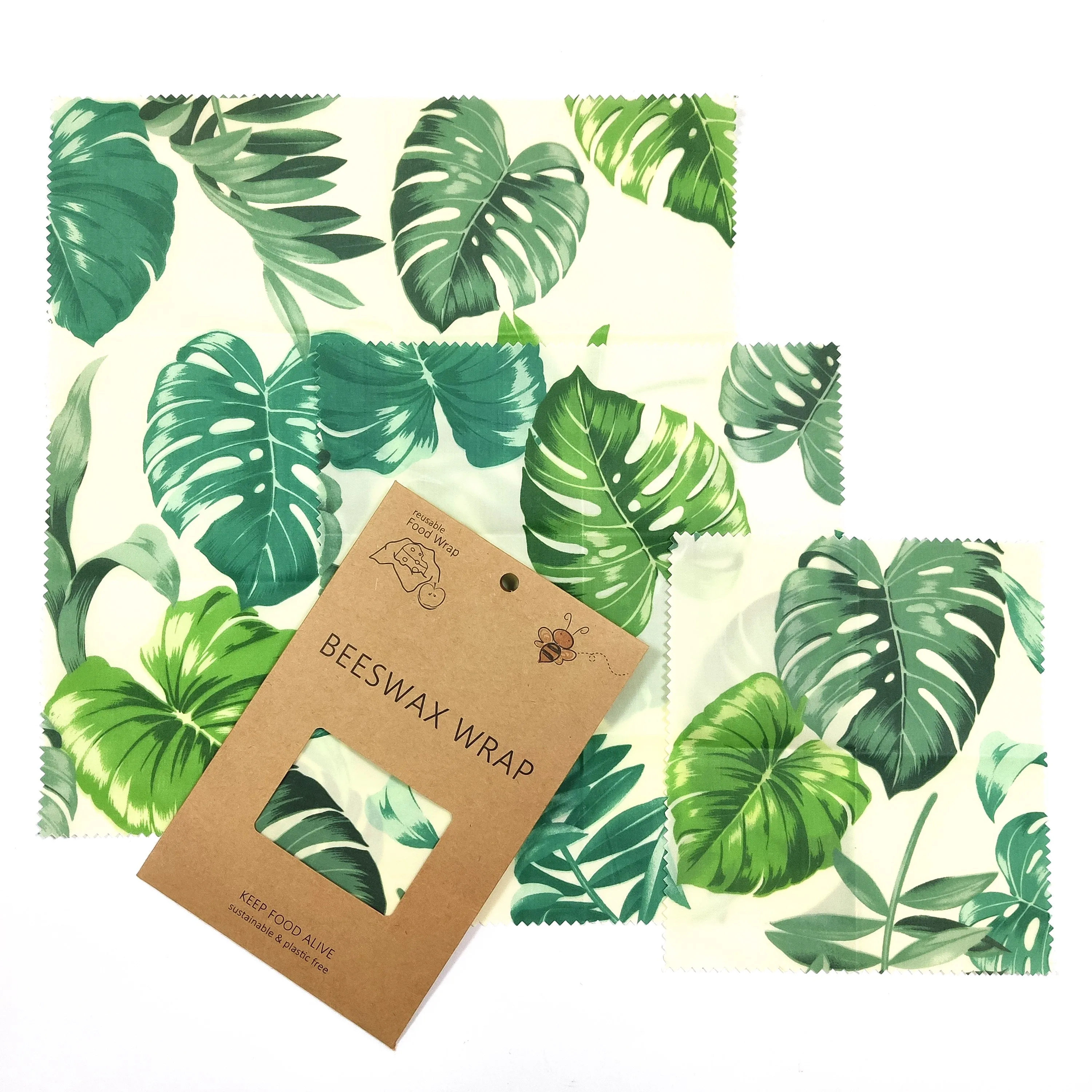 Amazon Best Sale Reusable Beeswax Food Wrap Green Leaves