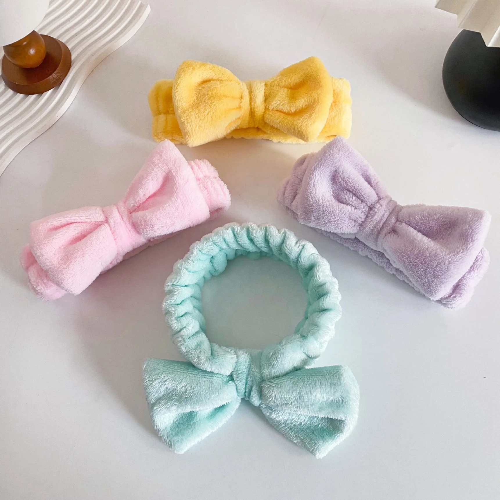 Wholesale Coral Velvet Elastic Face Wash Headband Skincare Makeup Band Bow Bath Spa Facial Headband For Women