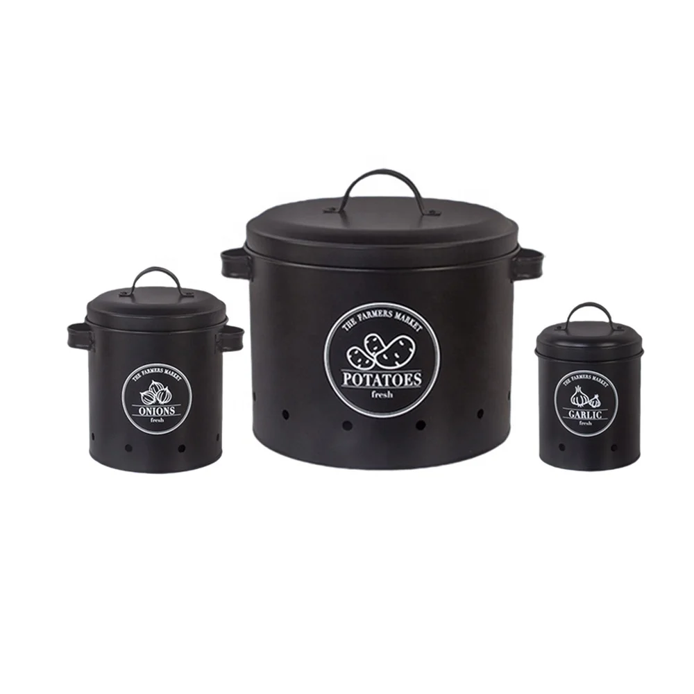 Hot sale Kitchen Fresh Potatoes Onions Garlic Storage Canister Bucket Set