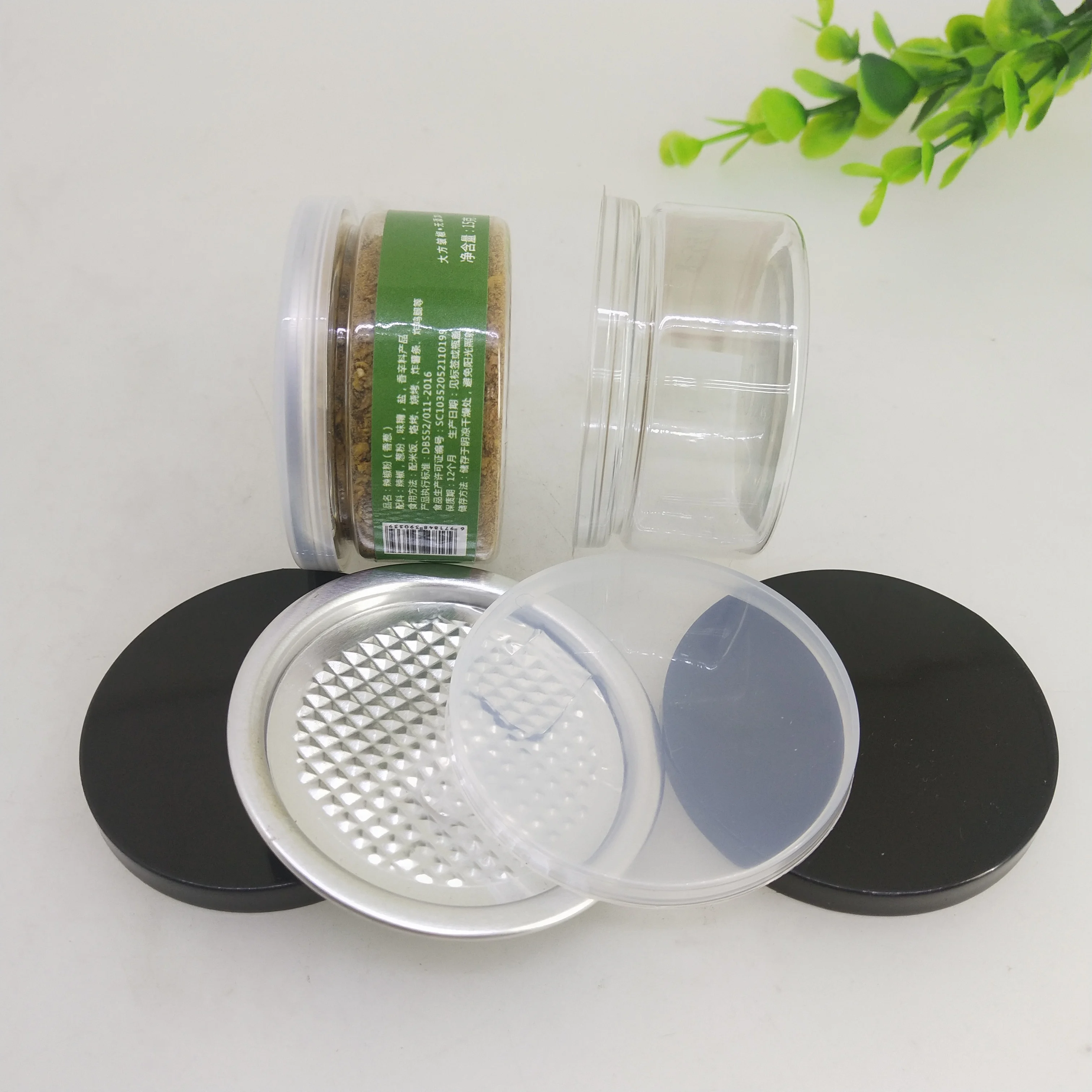 
BLack Lid Paper Packaging Tube / Tin Cans Plastic Cap 73mm 