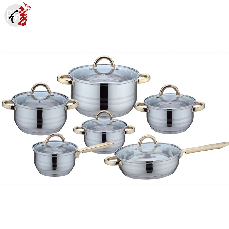 Realwin competitive price High quality 18/8 stainless steel saucepan cooking pot and pan set with glass lids