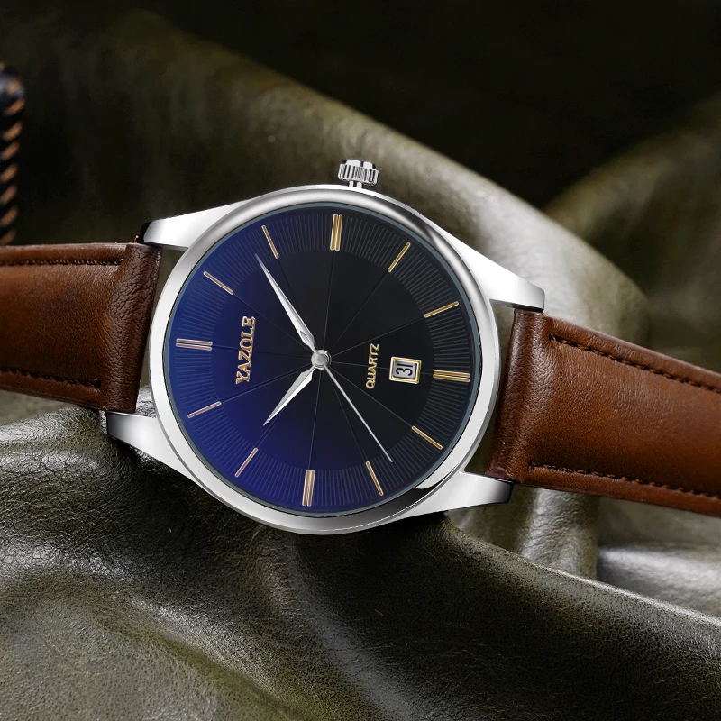 YAZOLE D 585 Classic Blue ray Men Watches Wholesale Waterproof Calendar Male Wrist watches Custom OEM Quartz Watches
