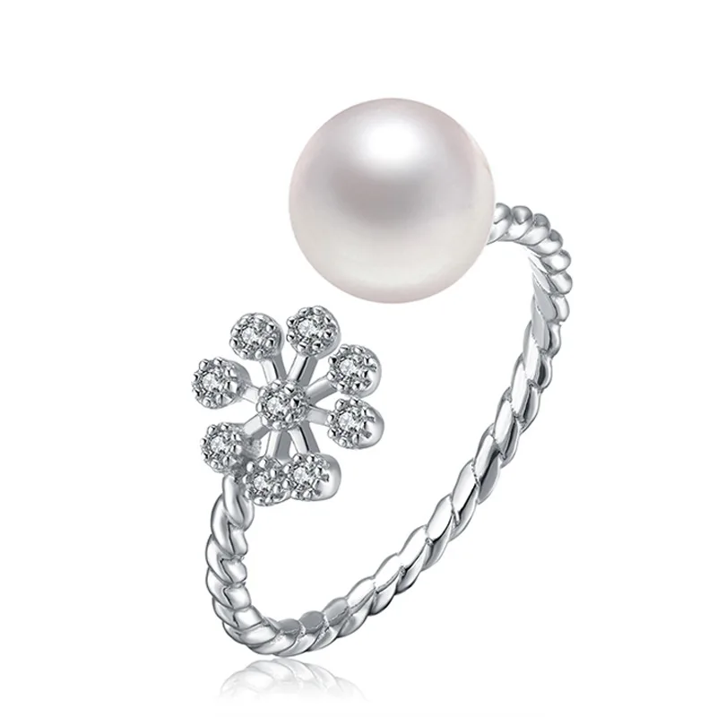 
Simple Korean S925 Sterling Silver Snow Pearl Open Zirconia Rings for Women 
