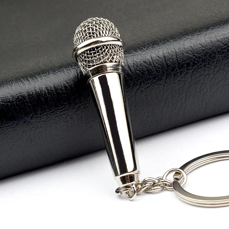 Fanhua Keychain Wholesale Key Chain Metal Silver Microphone Pendant Souvenir Keychain Keyring Creative Music Promotion Gifts