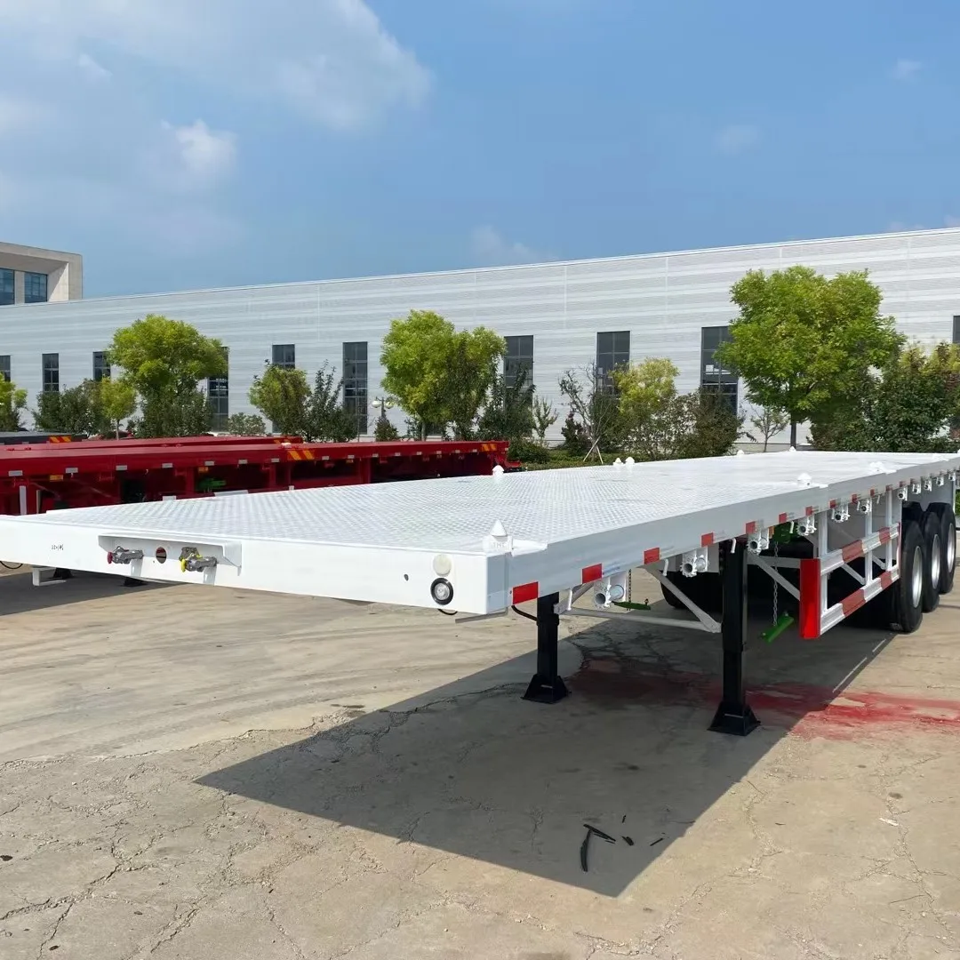 3 Tri Axle 20ft 40 ft Shipping Container Flat Bed Flatbed Semi Truck Trailers For Sale