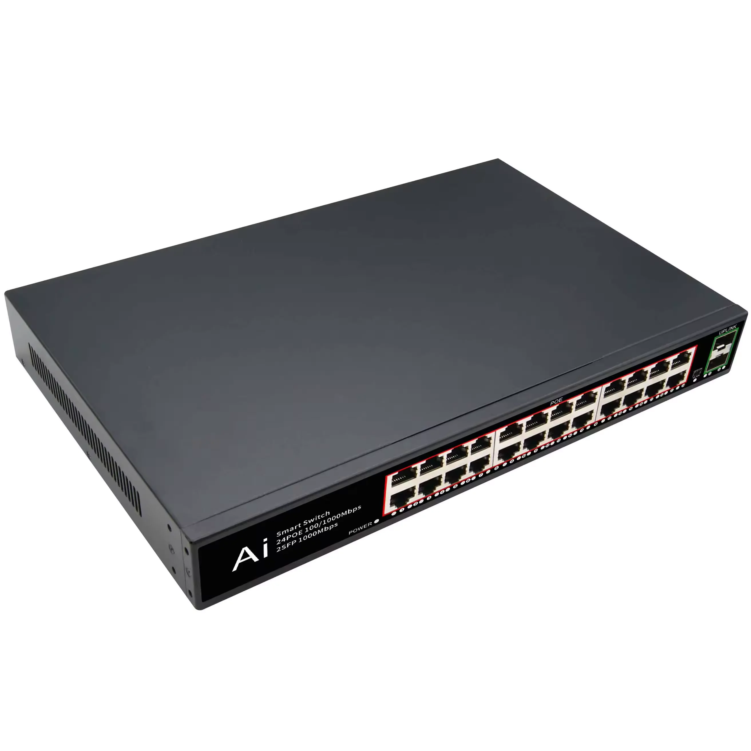 Manufacturer 24 ports PoE switch unmanaged 300W high power support VLAN default extend with 2 Gigabit uplink ports