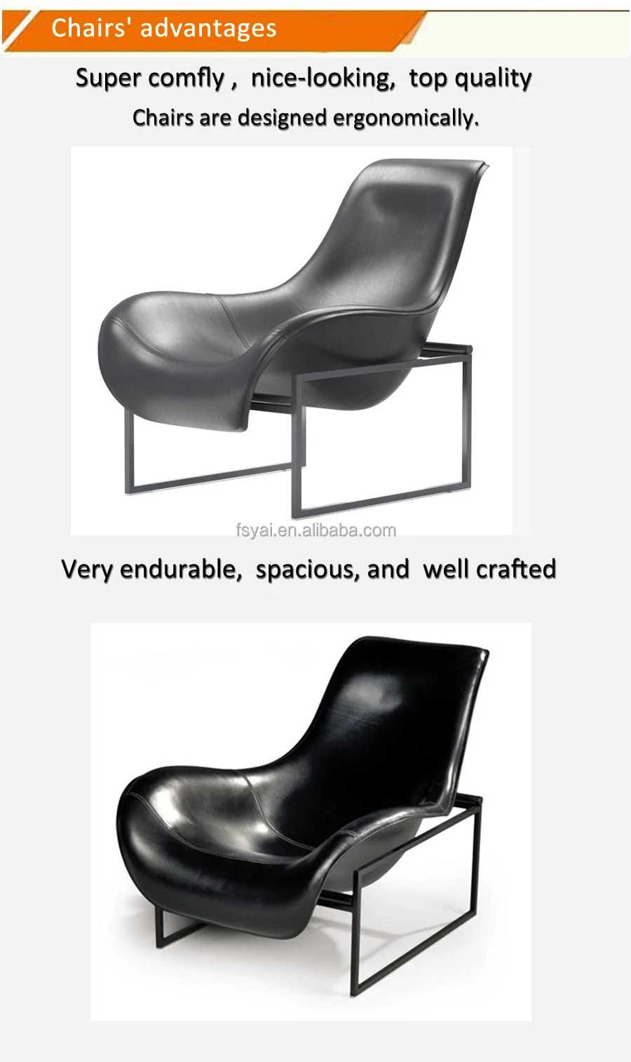 leisure Lounge European design Italy style home furniture leather upholstered seat metal frame Mart Arm chair