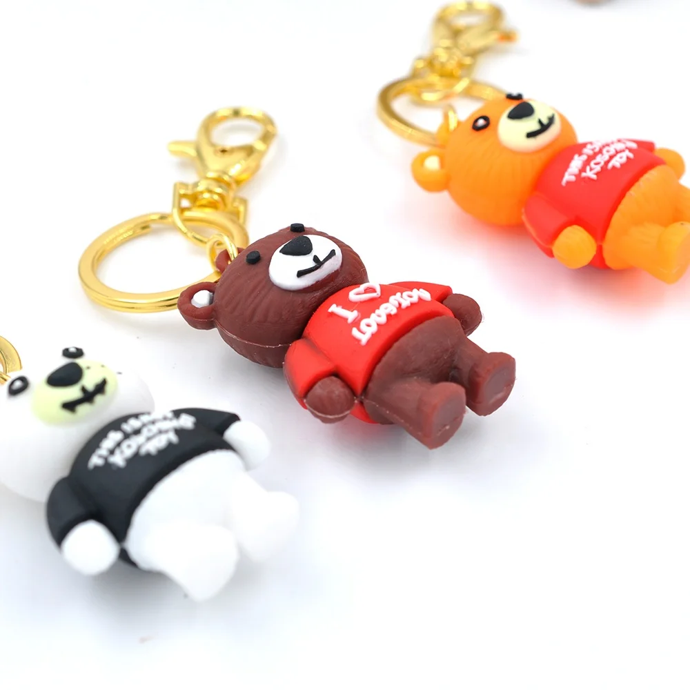 3D brown plastic teddy bear keychain wholesale cartoon little bear keychain silicone Mini soft custom teddy bear keychain