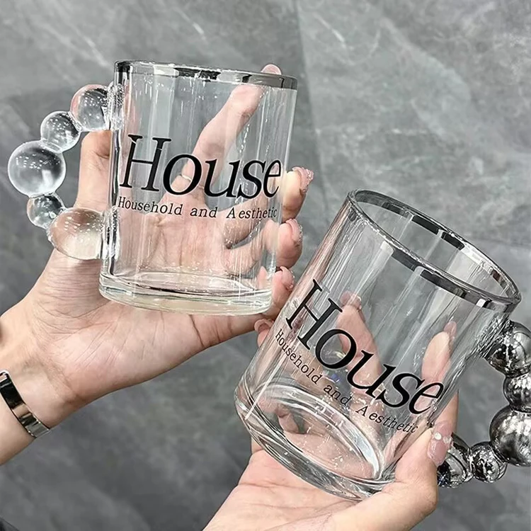 2023 Newest Design Office Coffee Glass Mug Water Milk Juice Glass Cup Set With Golden Handle