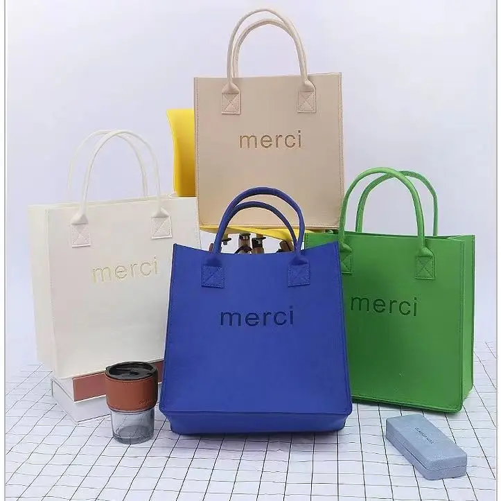 Wholesale Multiple Colors Logo Custom Plain Felt Bag Tote Shopping