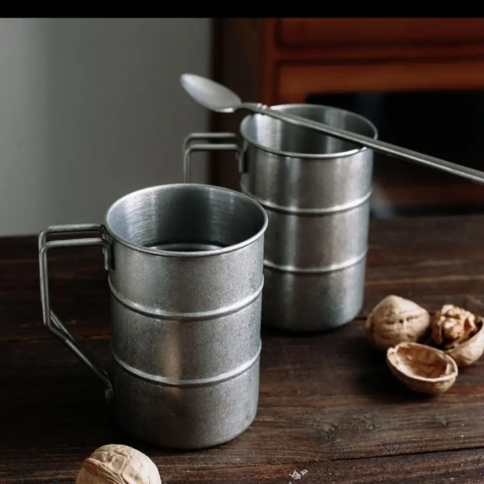 Outdoor Travel Tumbler with Foldable Handle Stainless Steel Camping Cups Moscow Mule Beer Mug