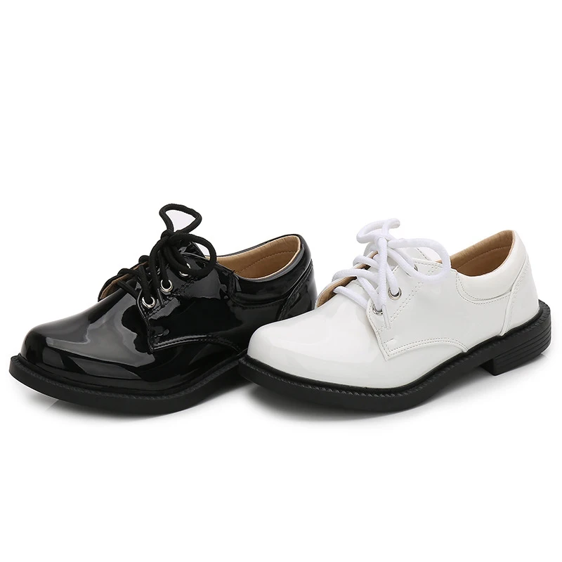 2024 New Unisex Boys Loafers Black Patent Leather School Shoes in English Wind Style for All Seasons-Flower Boy Shoes