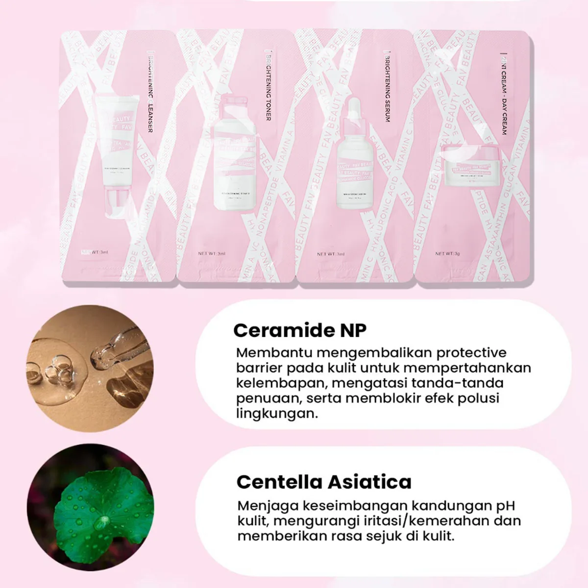 New arrival Commercial centella asiatica extract brightening skin care set Travel suit set of 4 pieces