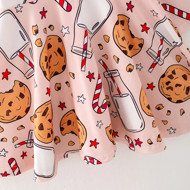 Ready to Ship Baby Kids Toddler Girls Fall Winter Christmas Candy Cookies Print Soft Milk Silk Twirl Dress