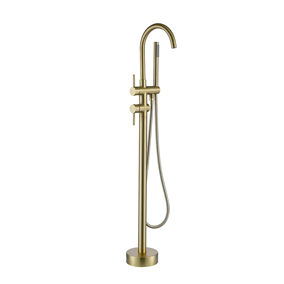 Luxury Brass Freestanding Brushed Gold Floor Mounted Bathroom Shower Mixer Taps Bathtub Faucets