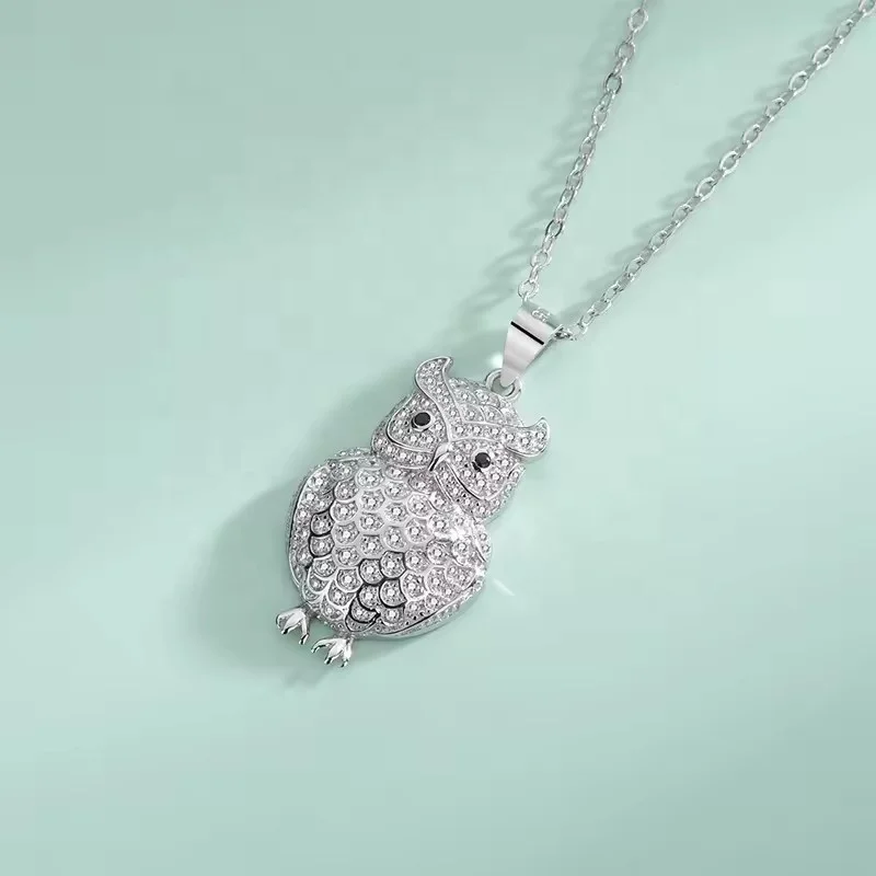 Fashion accessories 925 silver 18k real gold plated zircon Owl pendant girls necklace