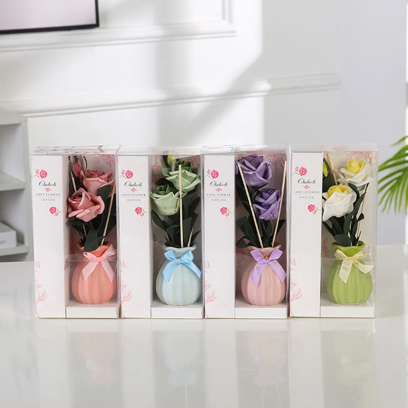 Luxury Home Decor New Perfume Fragrance Natural Essential Oil Dried Flower ceramic Bottle Reed Diffusers