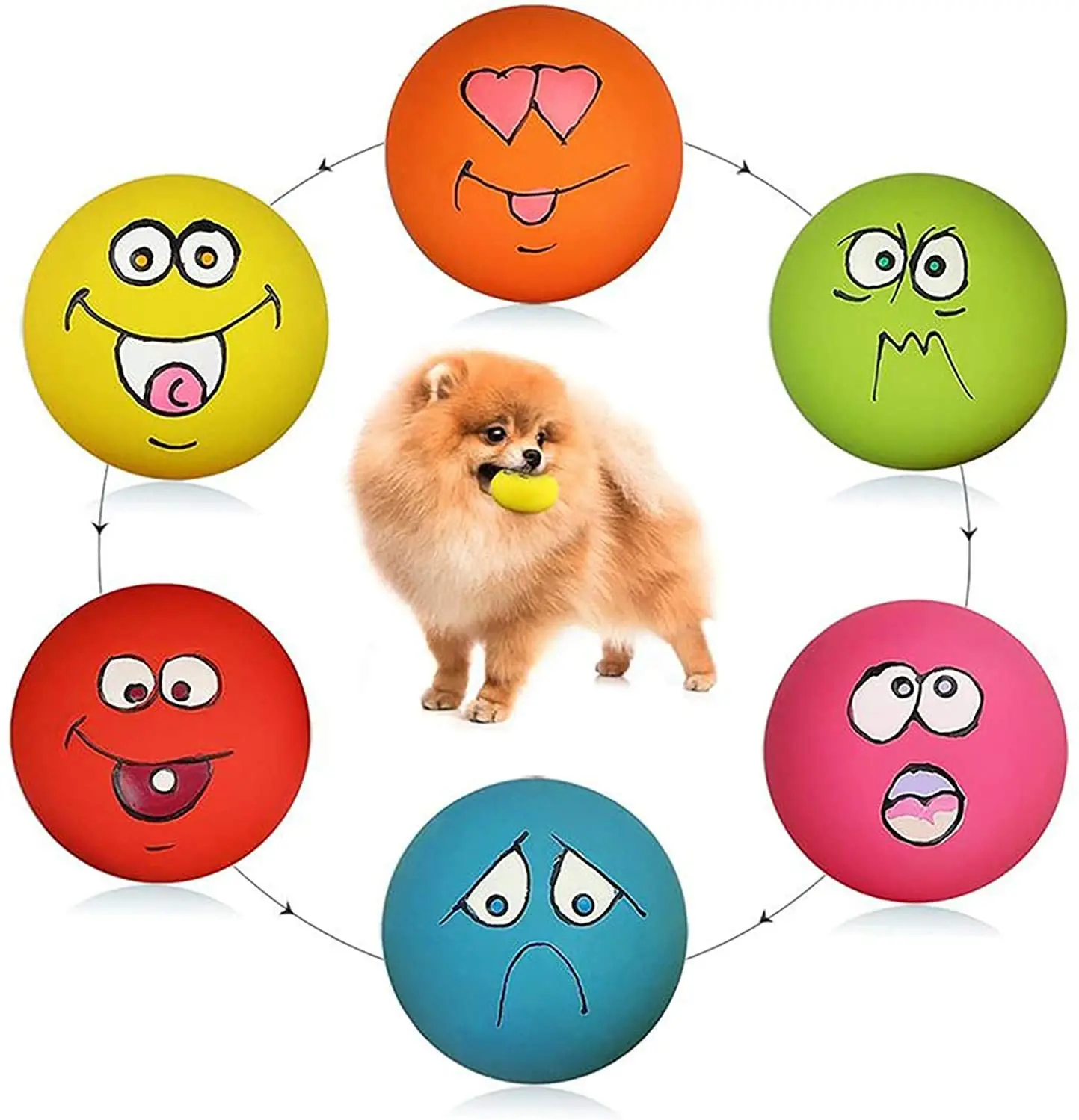 Fondopet Smile Face Dog Squeaky Toys Soft Latex Squeak Balls Toy for Puppy Small Medium Pet Dog
