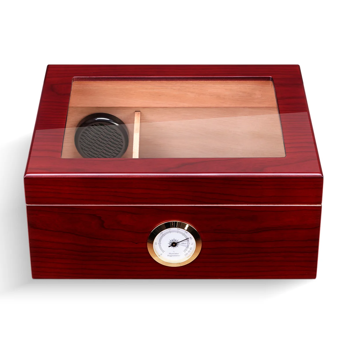 CIGARLOONG Cedar Wood Humidor with Built-in Hygrometer Box Humidifier, Piano Lacquer Cigar Humidor