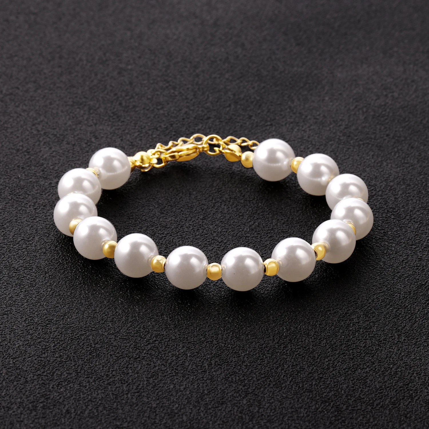 Fashion Stainless Steel Pearl Steel Ball Gold Plated Simple Heart Shape Bracelet & Bangle Women