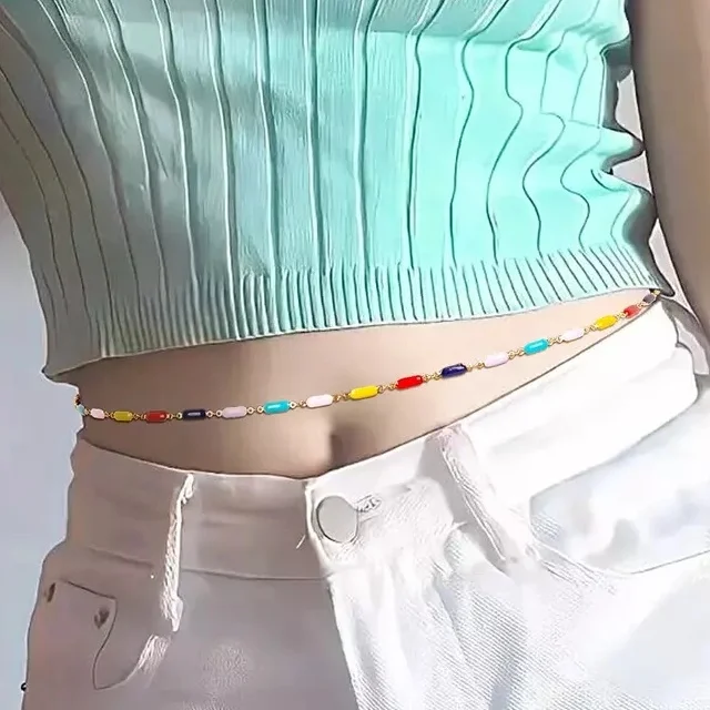 Женская пляжная позолоченная эмалированная цепочка на талию из сплава в стиле бохо