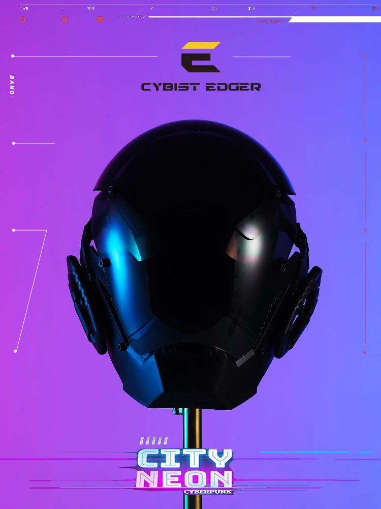 CYBER00  Cyberpunk Gothic helmet Mask  for Adult  mask Halloween Cosplay Costume Accessory with LED Lamp Futuristic Helmet