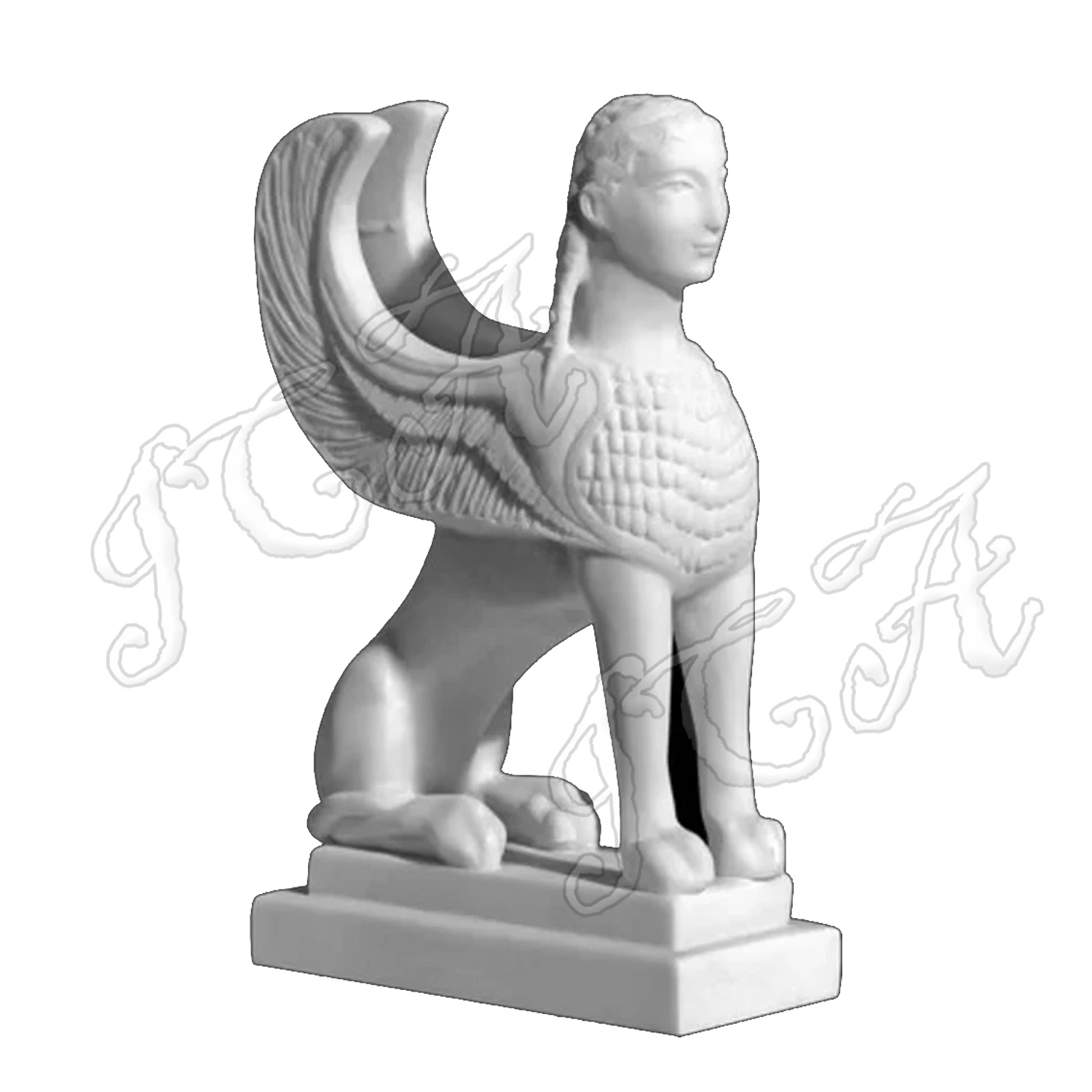 Garden Decoration Western Style Design  White Marble Lady Sit Lion Statue Sphinx Sculpture With Wings