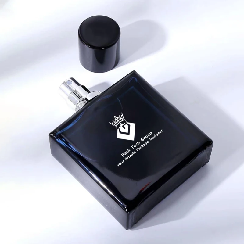 Custom Magnetic Lid Luxury 50 ml Men Cologne Bottle Packaging Blue Black Square Empty Glass 50ml Perfume Spray Bottle With Box