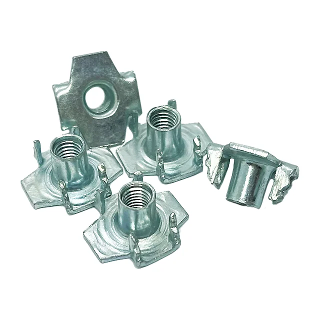 High Quantity White Blue M5 Four Reverse Hook T-nut With Full-thread Press Fit T-nut For Cabinetry Furniture Installation