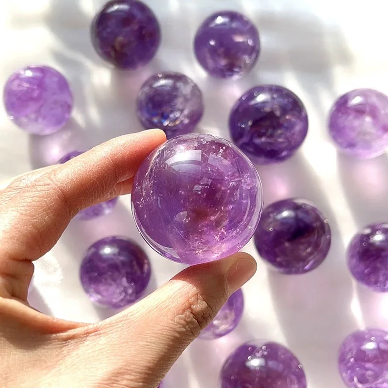 Natural Crystal Crafts Carved Amethyst Sphere Polished Semi-Precious Stone from Brazil for Feng Shui Love Theme Decoration