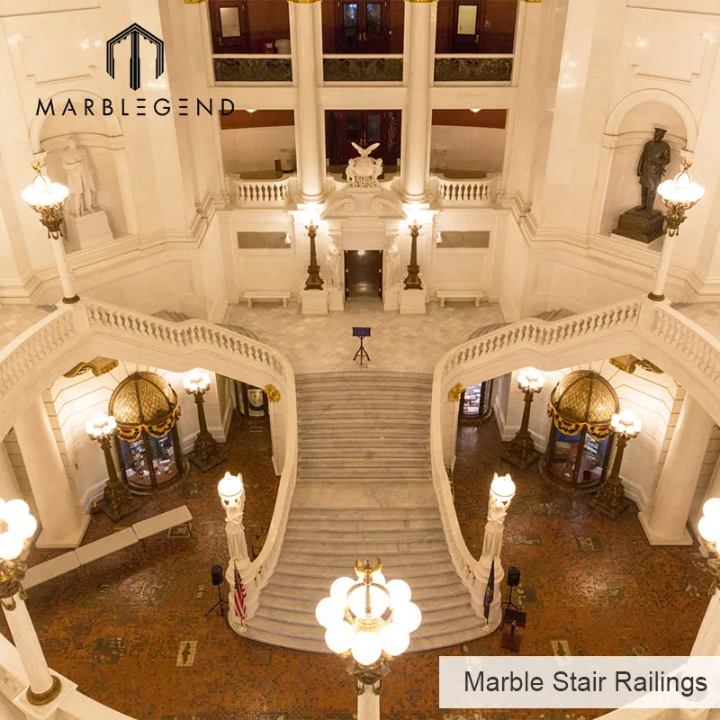 Luxury Design Natural Stone Indoor Arc Staircase  White Marble Staircase